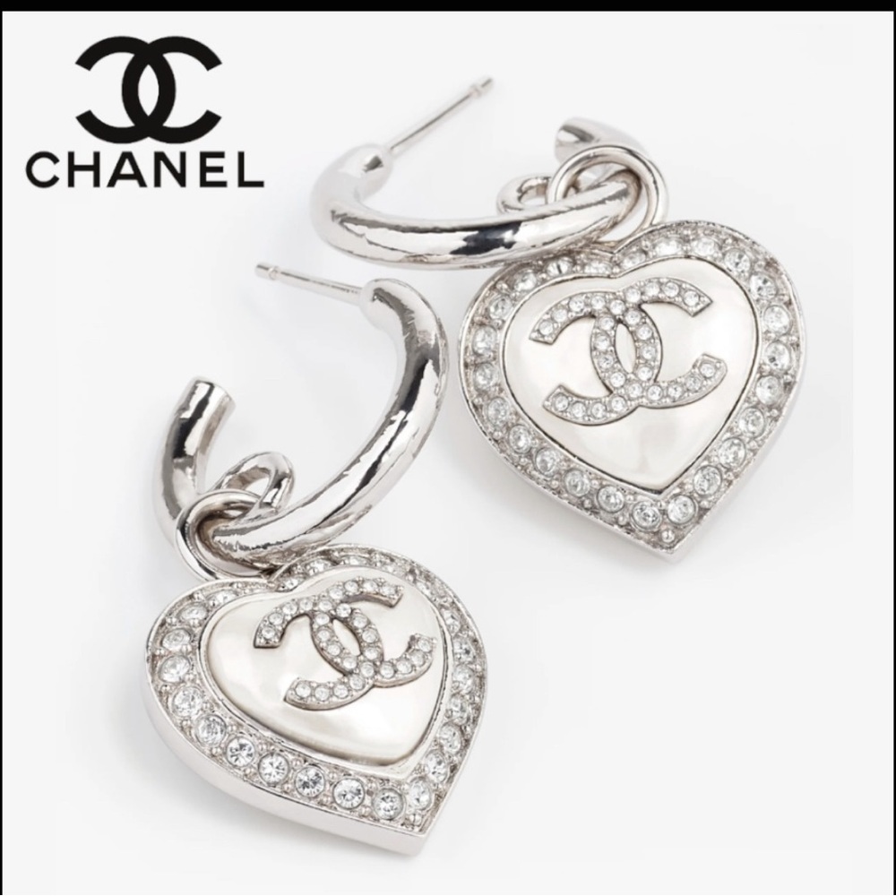 CHANEL crystal  drop heart earrings 💥NEW Collection 2024🔥